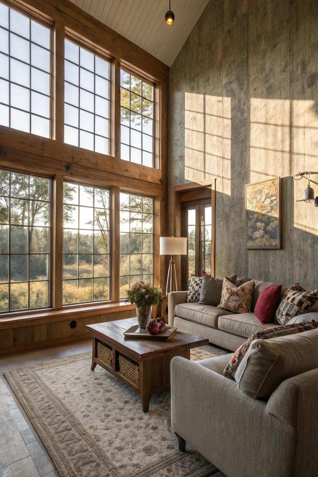 Textures introducing depth and warmth to a space filled with natural light.