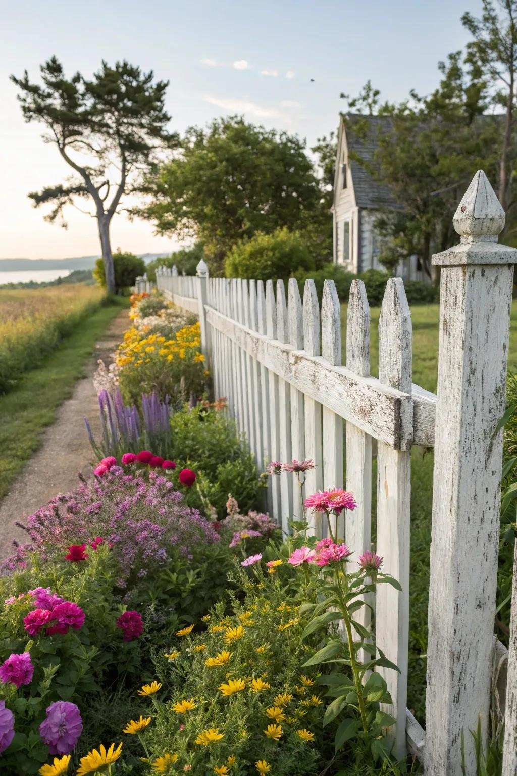 The conventional palisade fence evokes ageless allure.