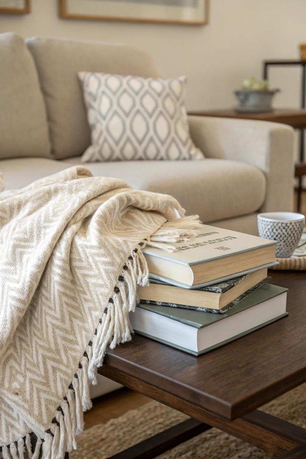 The incorporation of stratified textural components results in the formation of a welcoming and snug atmosphere.