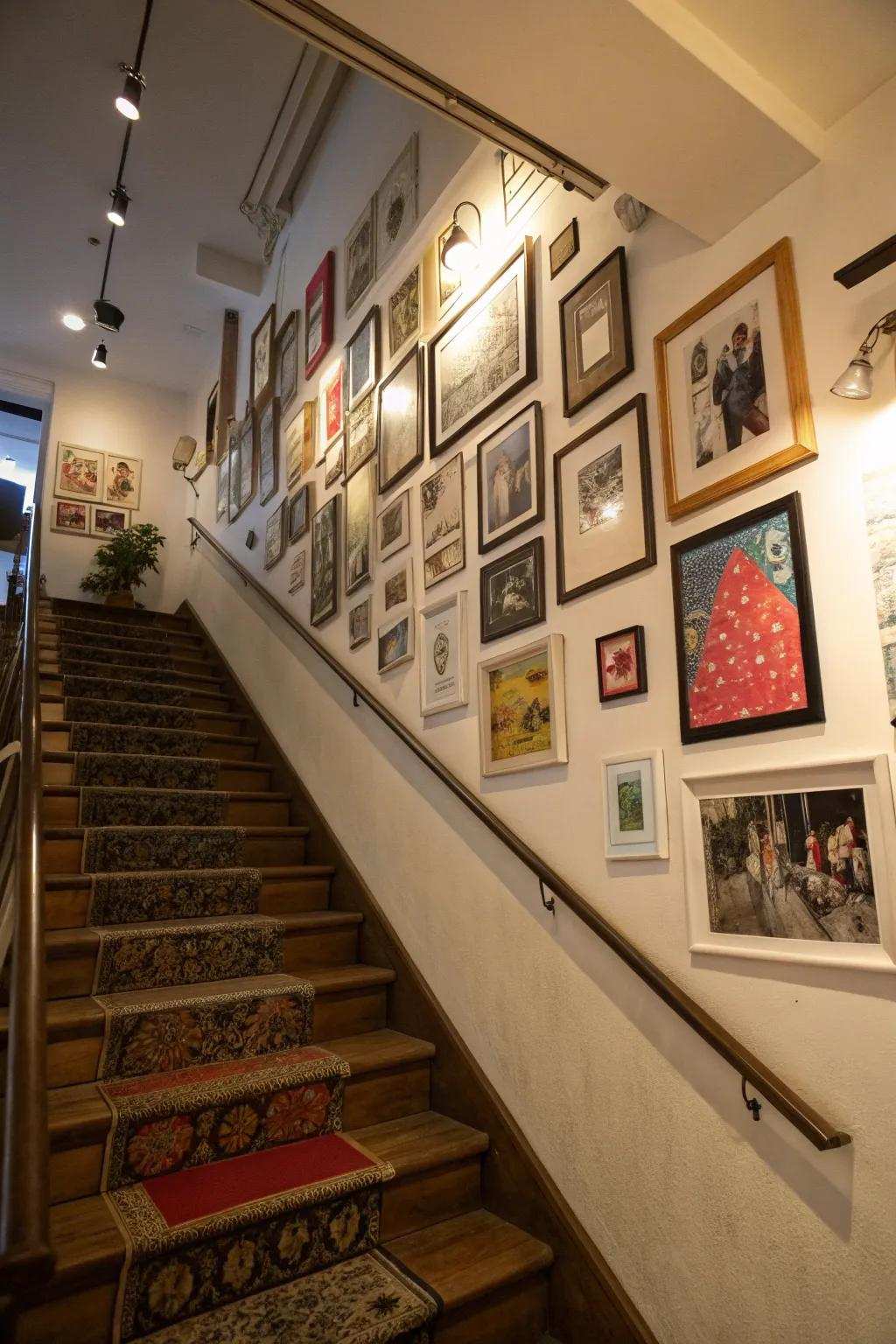 The integration of artistic creations and personal imagery cultivates a vibrant display arrangement.