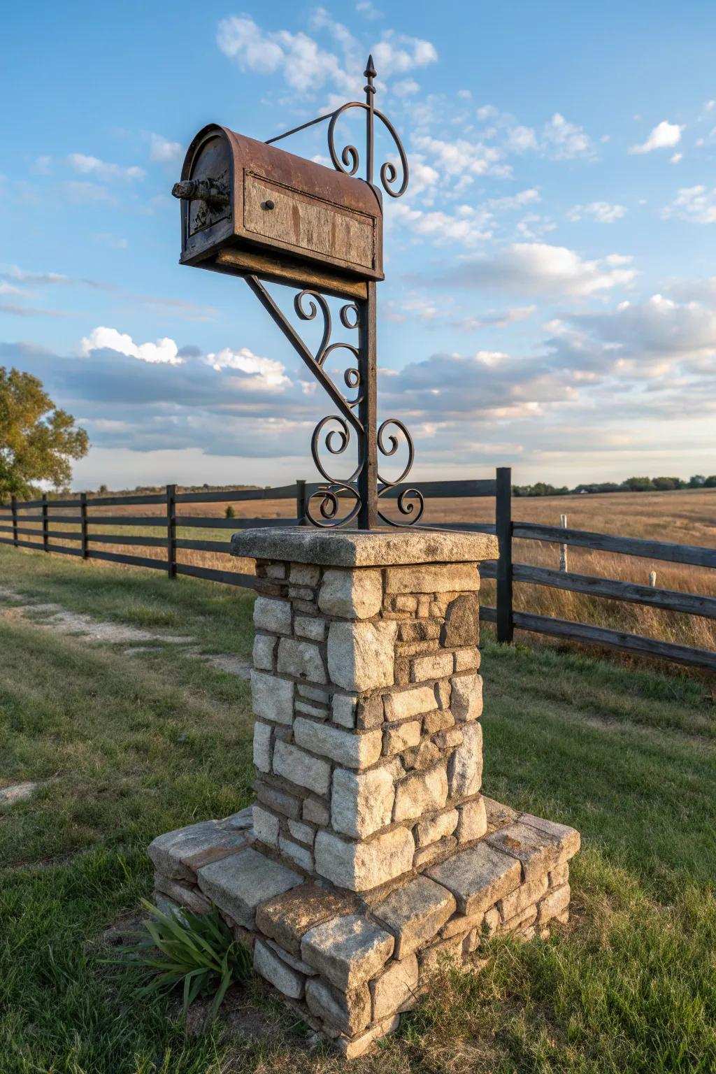 The perfect mix of stone and metal creates a rustic yet enduring mailbox.
