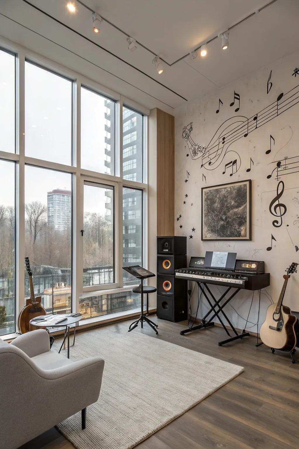The room's functionality is improved by seamless technology integration.