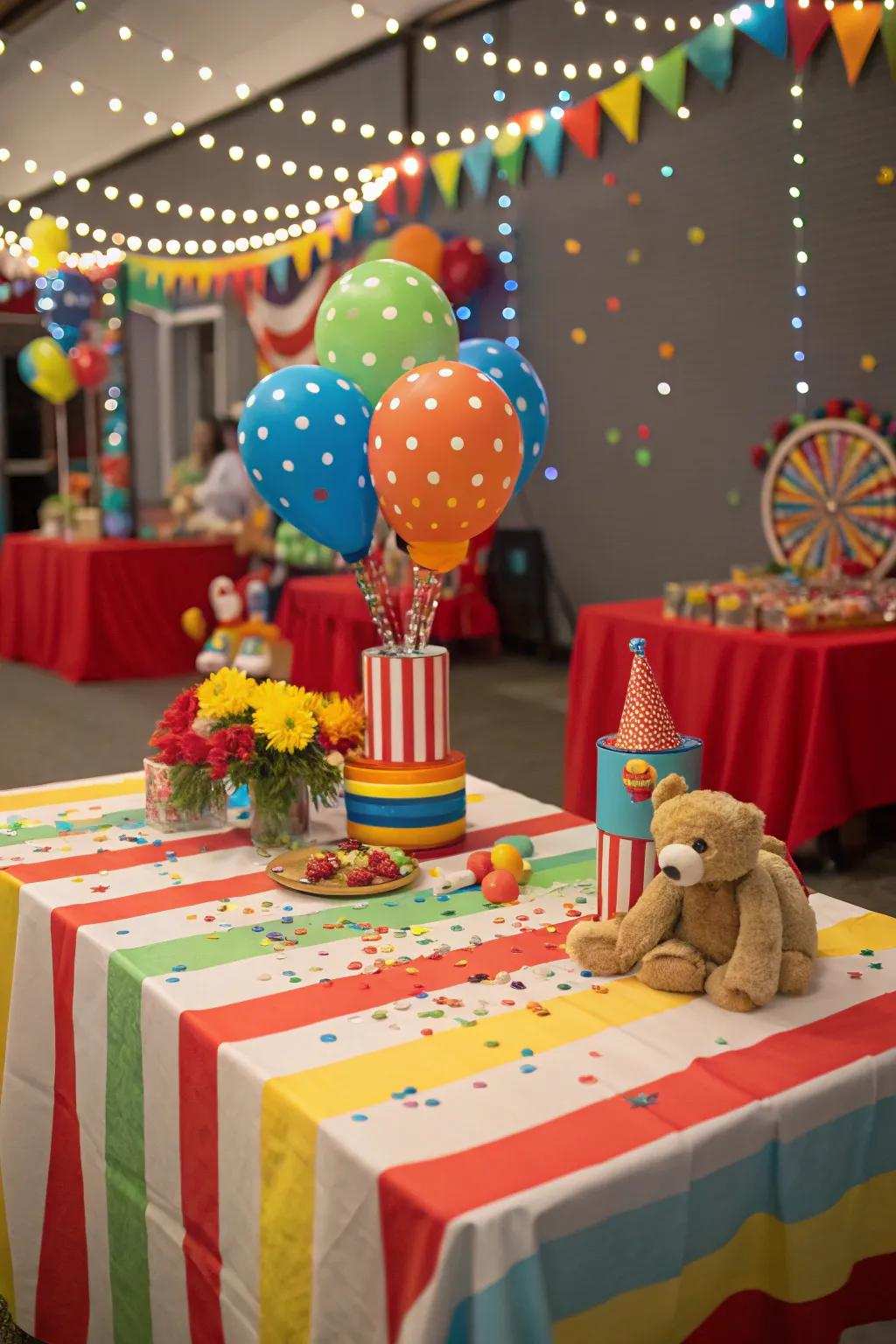 Themed tables augment the carnival sentiment.