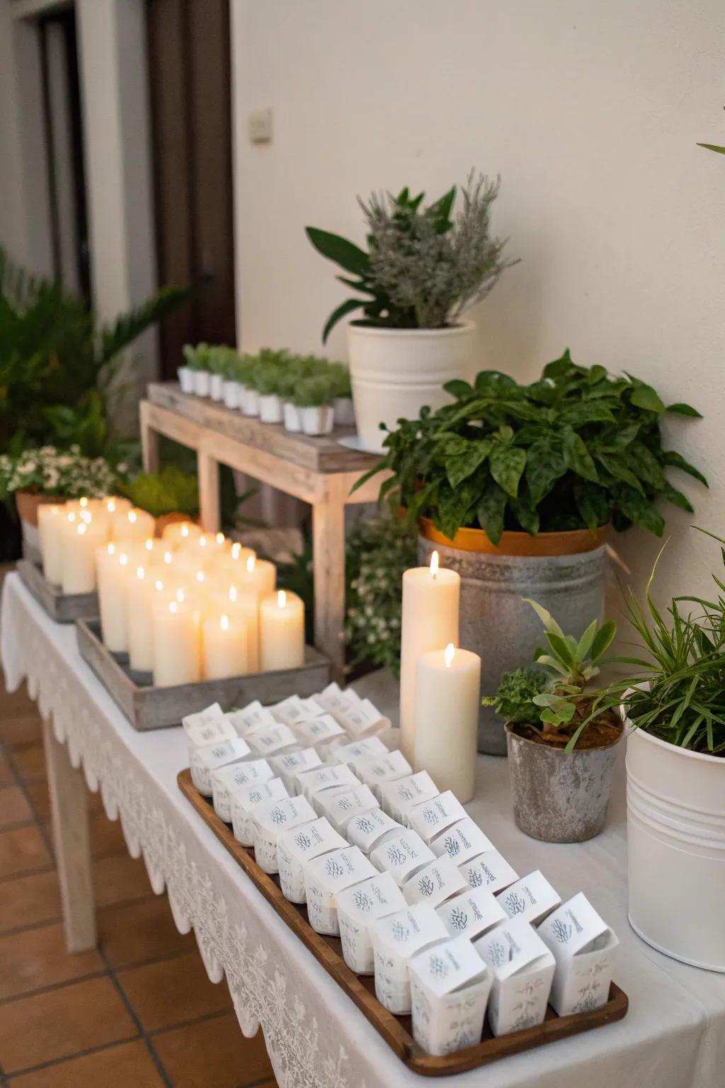 Thoughtful ivory party favors for guests to take home.