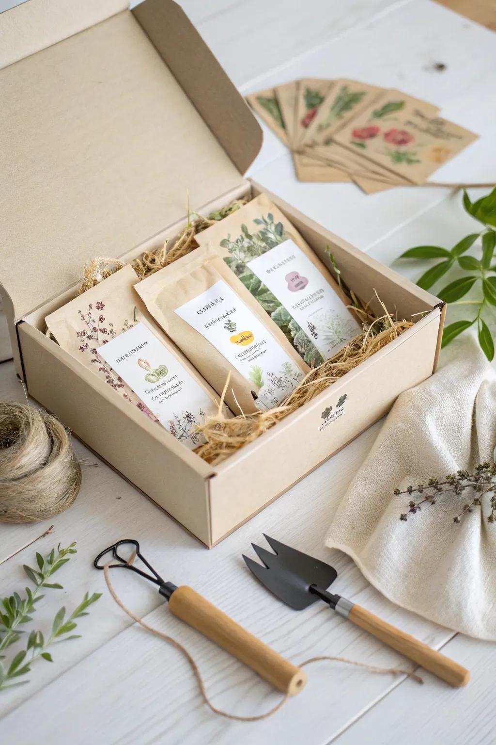 Thrill the green-fingered mom with a bundle filled with seeds from generations past and artisanal tools, a perfect mix of simplicity and natural elegance.