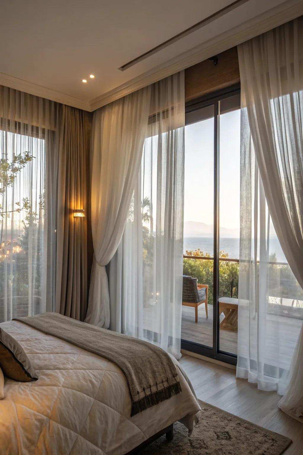 Tiered drapes blend design and functionality.