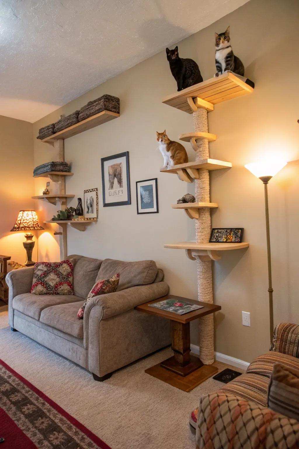 Tiered platforms provide consistent enjoyment for inquisitive cats.
