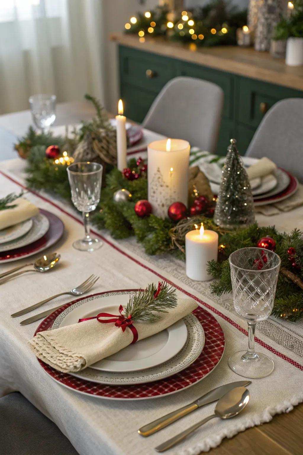 Tiered table settings introduce dimension and style to the table.