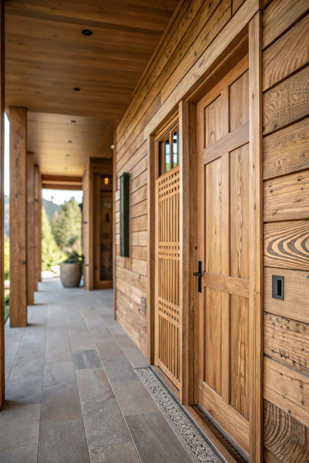 Timber decorative wall treatments bring warmth and natural elegance to your entryway.