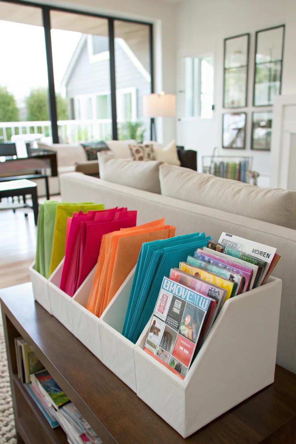 Tissue paper arranged neatly inside brochure holders.