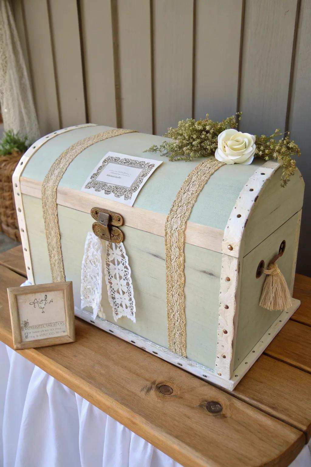 Transform an antique trunk into a stunning DIY wedding card box with a touch of Scandinavian elegance and bohemian flair.