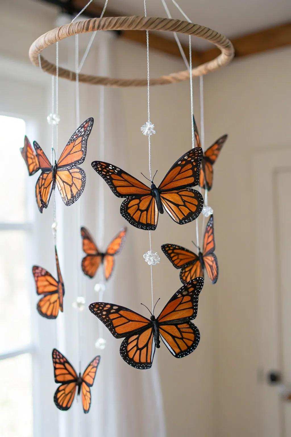 Transform any setting with the delightful elegance of a Monarch Butterfly Mobile.