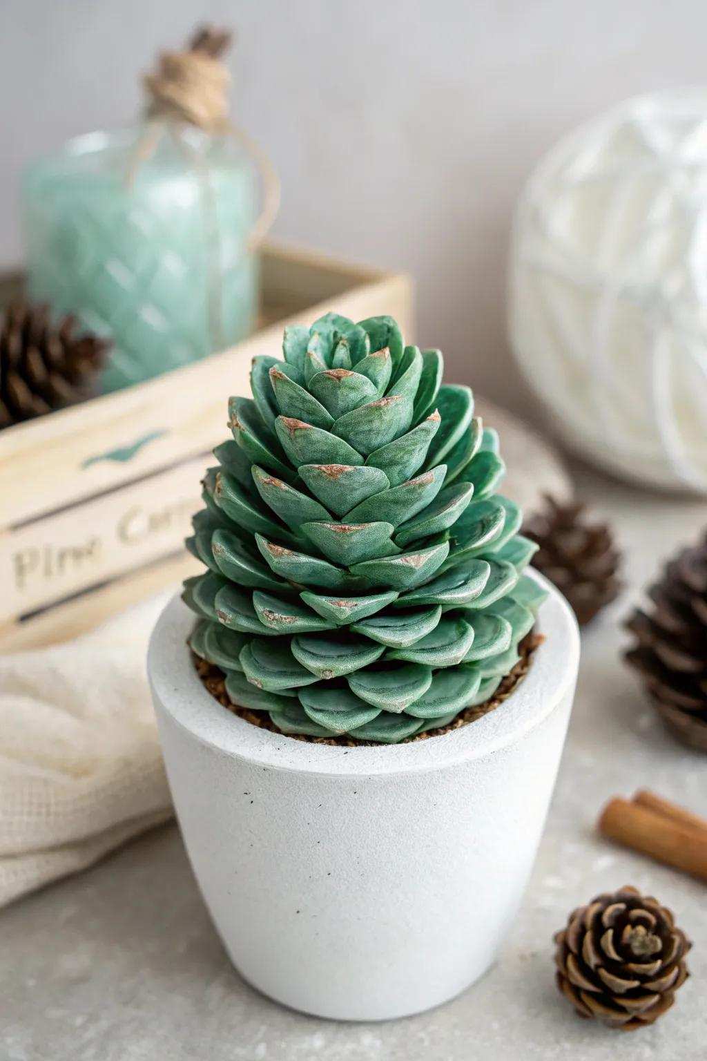 Transform pinecones into enchanting verdant art with a minimalist flair!