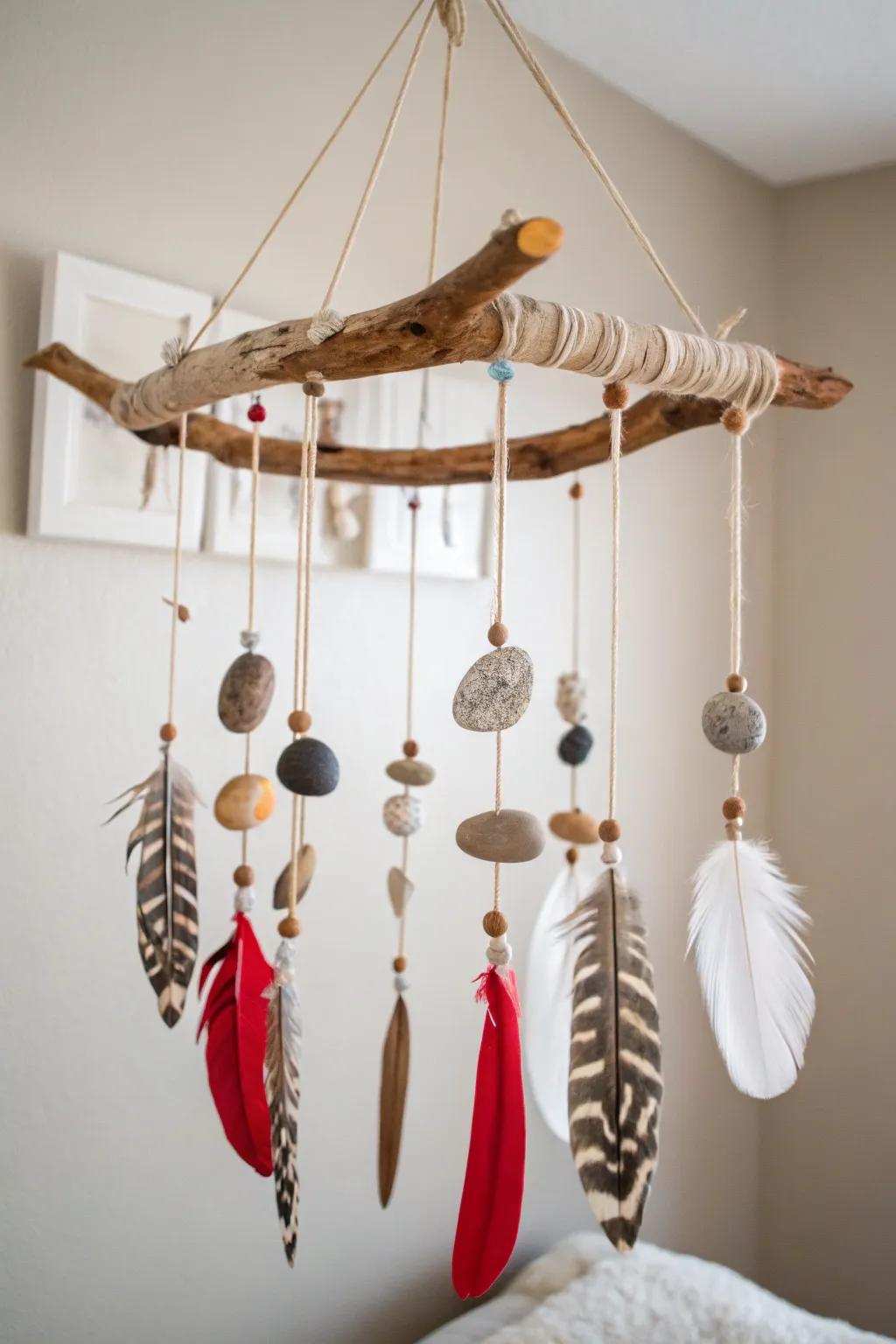 Transform your area with a hint of nature's enchantment—this handcrafted dangler intermixes simplicity with striking hues for a serene and stylish decor.