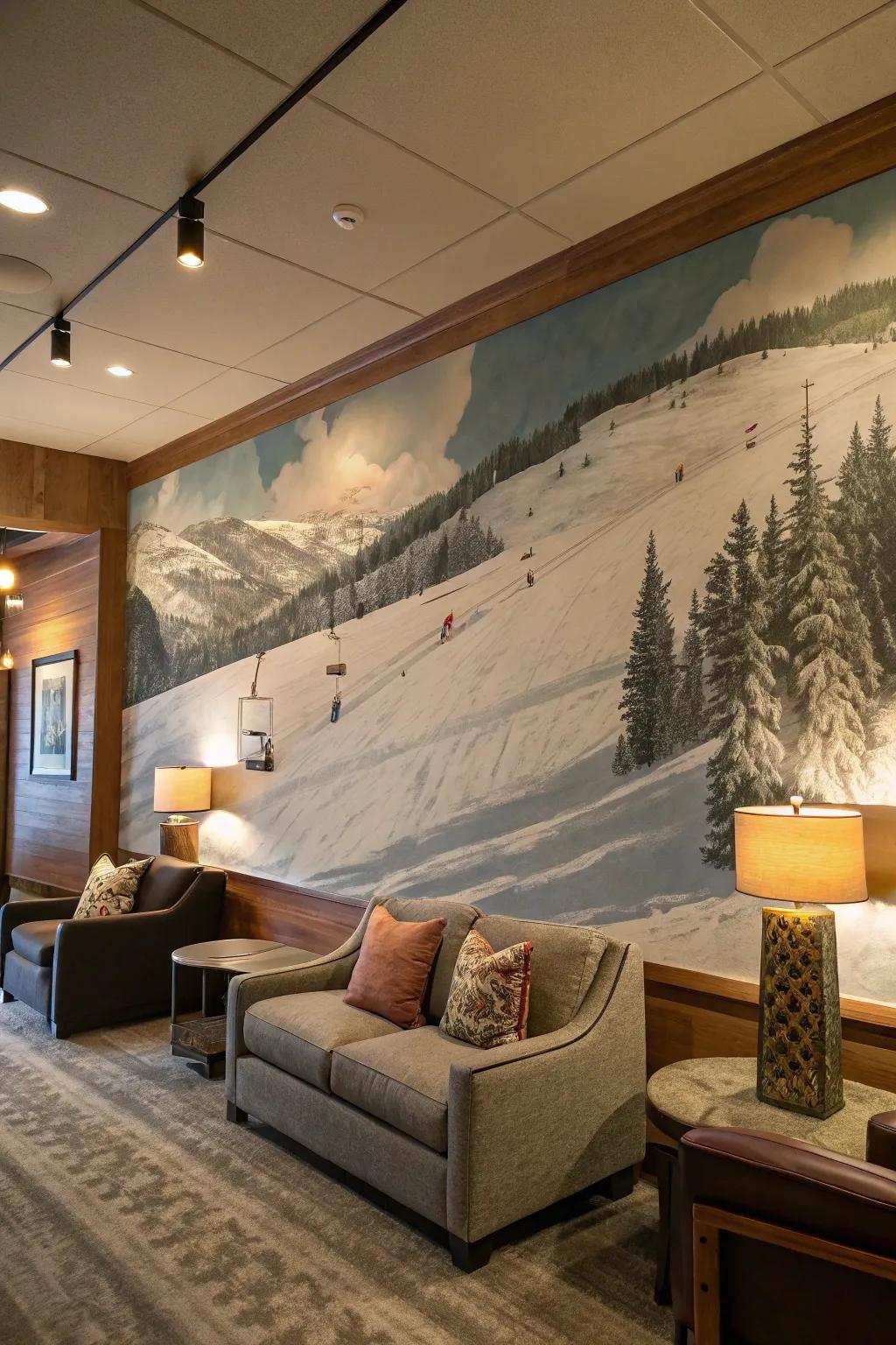 Transform your area with a mural that captures the thrill of the slopes.