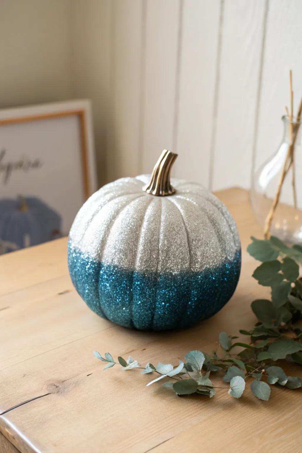 Transform your area with a spectacular Glitter Gradient Pumpkin, where azure harmonizes with silver flawlessly.