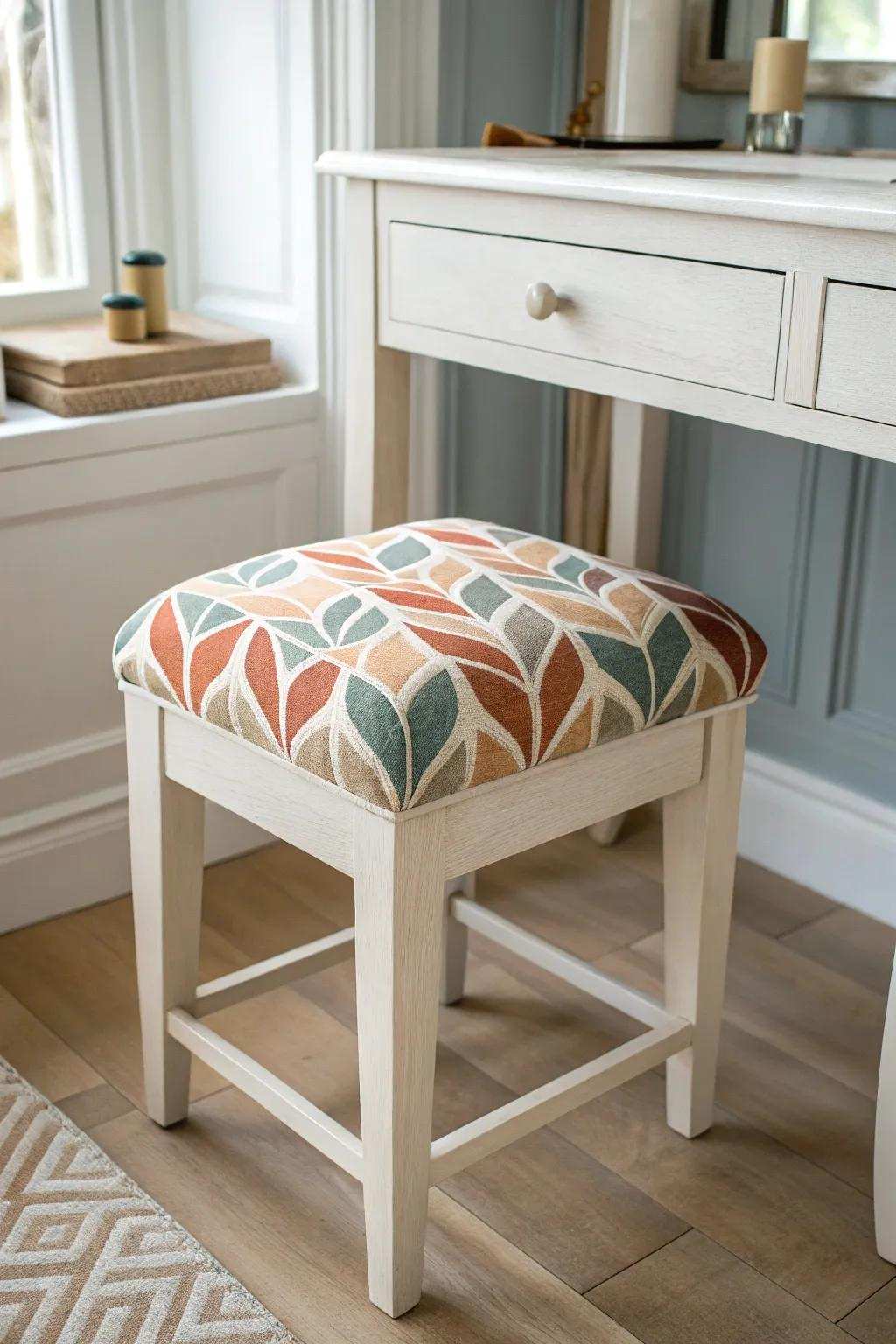 Transform your dressing table space with a striking geometric touch for a chic, minimalist appearance.