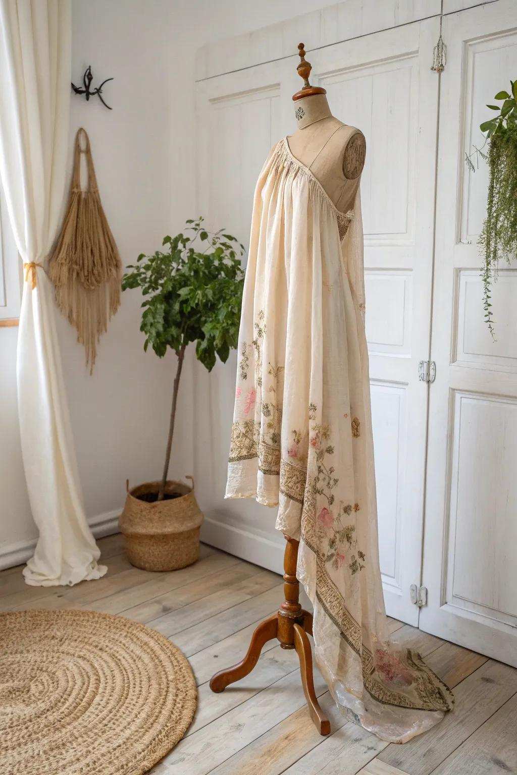 Transform your old curtains into a stunning flowy dress and embrace the beauty of upcycled fashion!