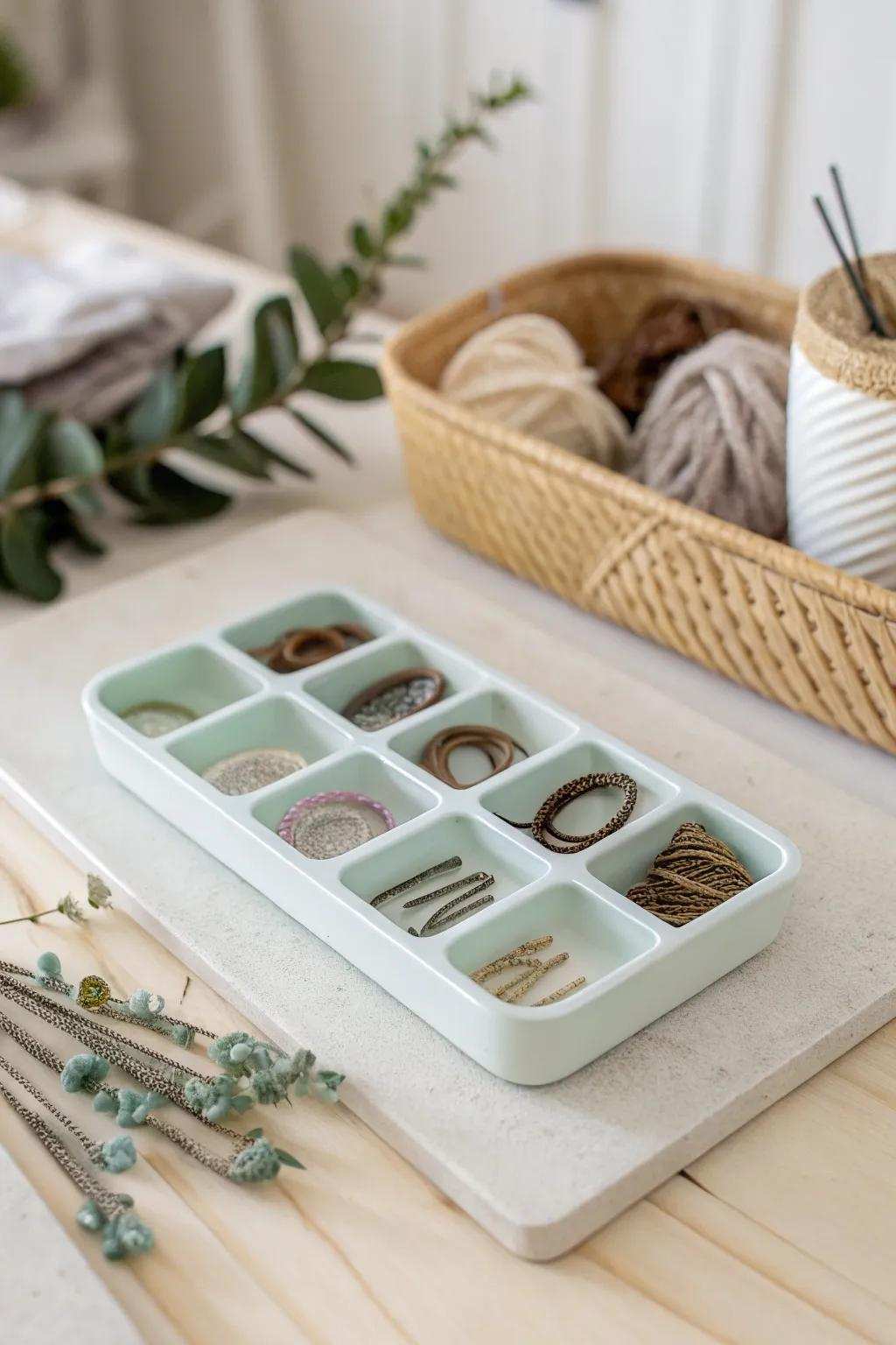Transform your organization game with this chic and clever ice cube tray hack for your hair accessories!
