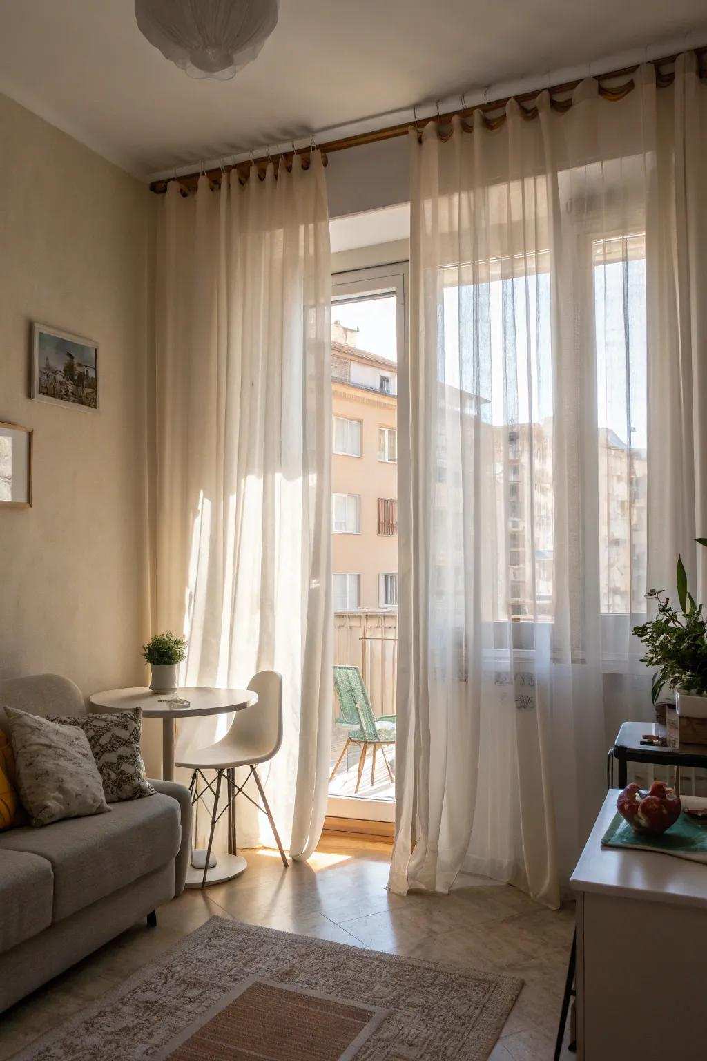 Translucent window coverings add lightness and elegance.