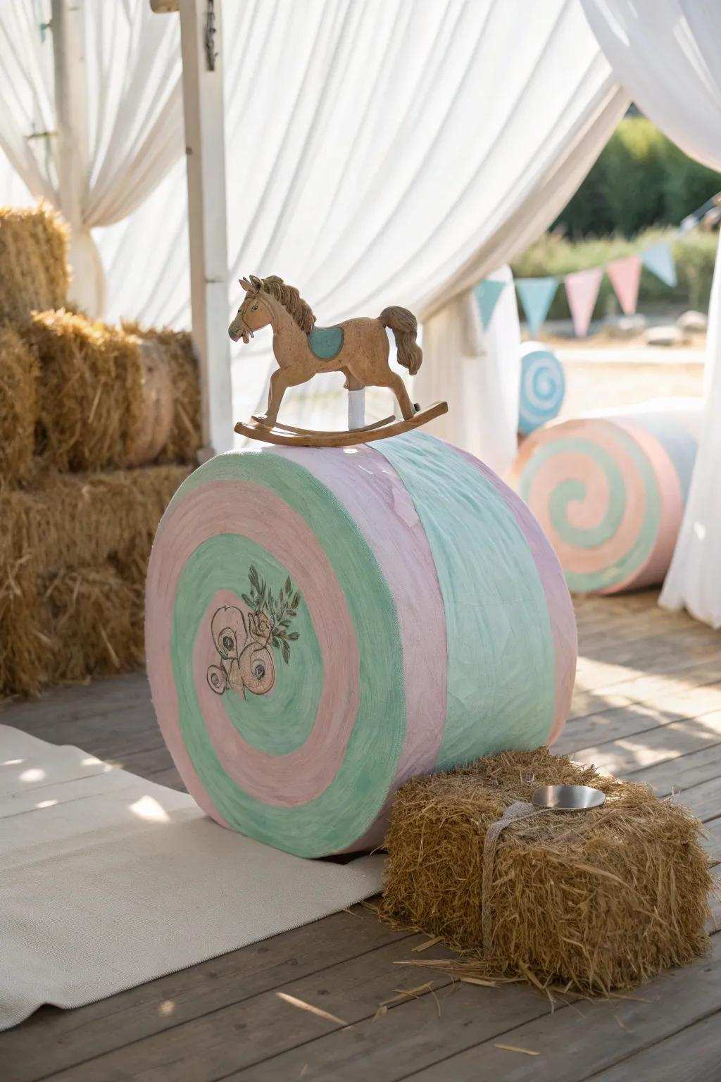 Transport fairytale allure to your garden with a carousel consisting of creatively painted hay bales.