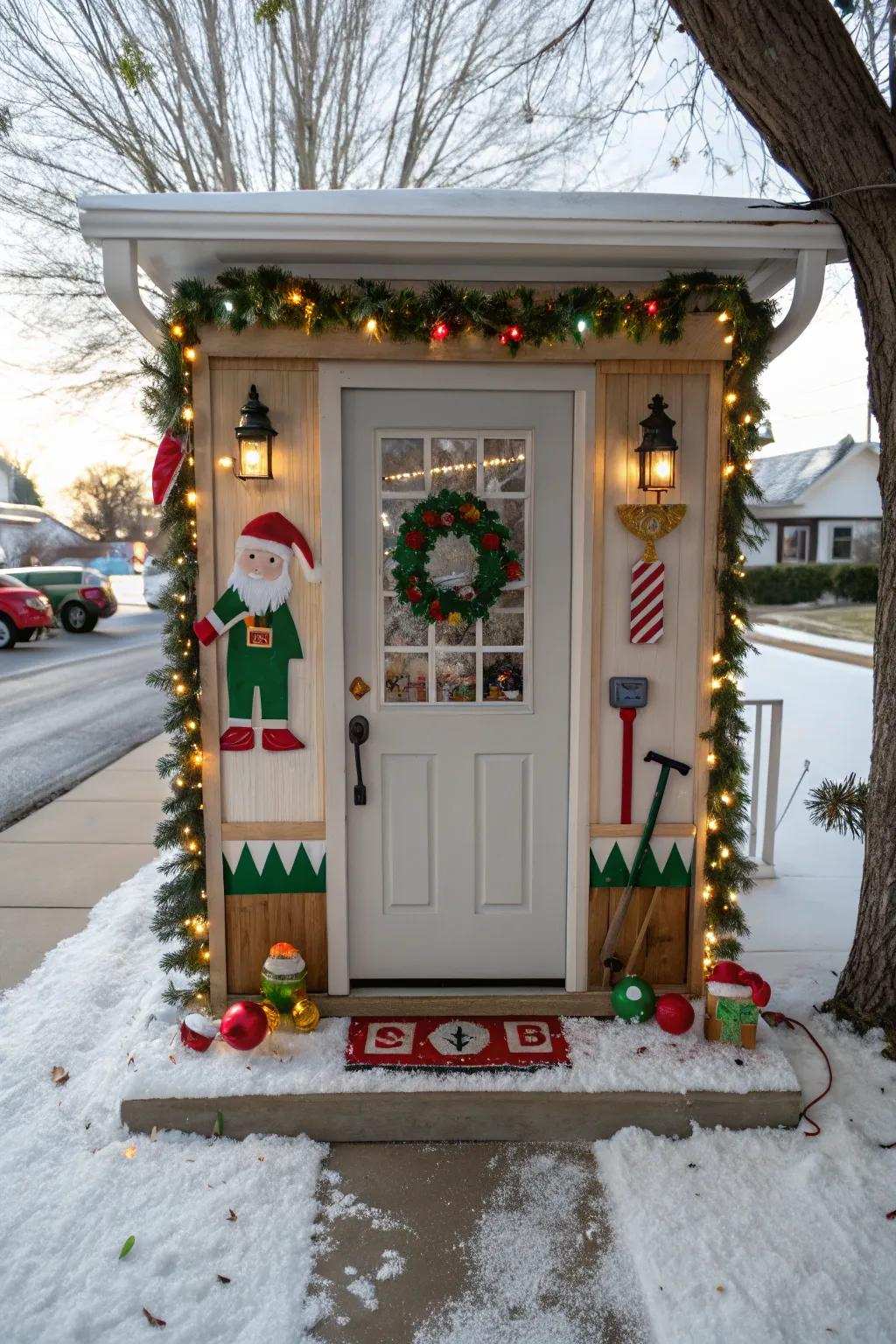Turn your entrance into a dynamic Santa's toy shop.