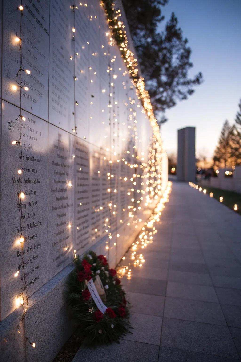 Twinkle lights casting a warm glow across an emotional memory showcase.