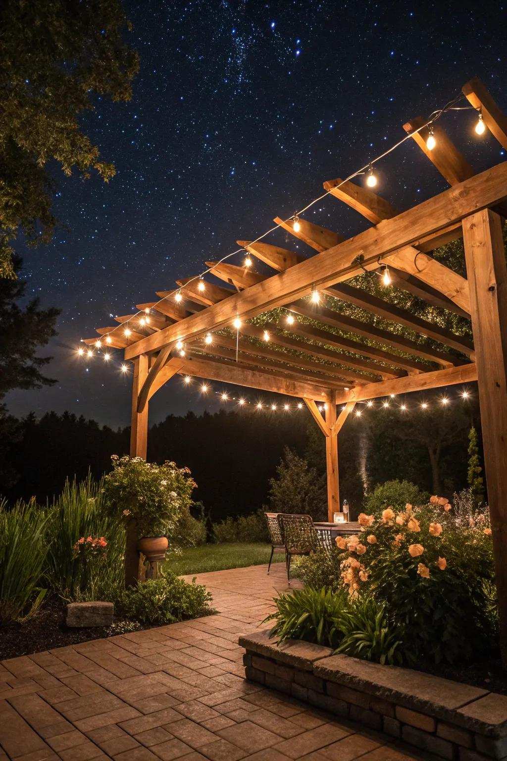Twinkling lights give your pergola a magical touch, ideal for relaxing during the evening.