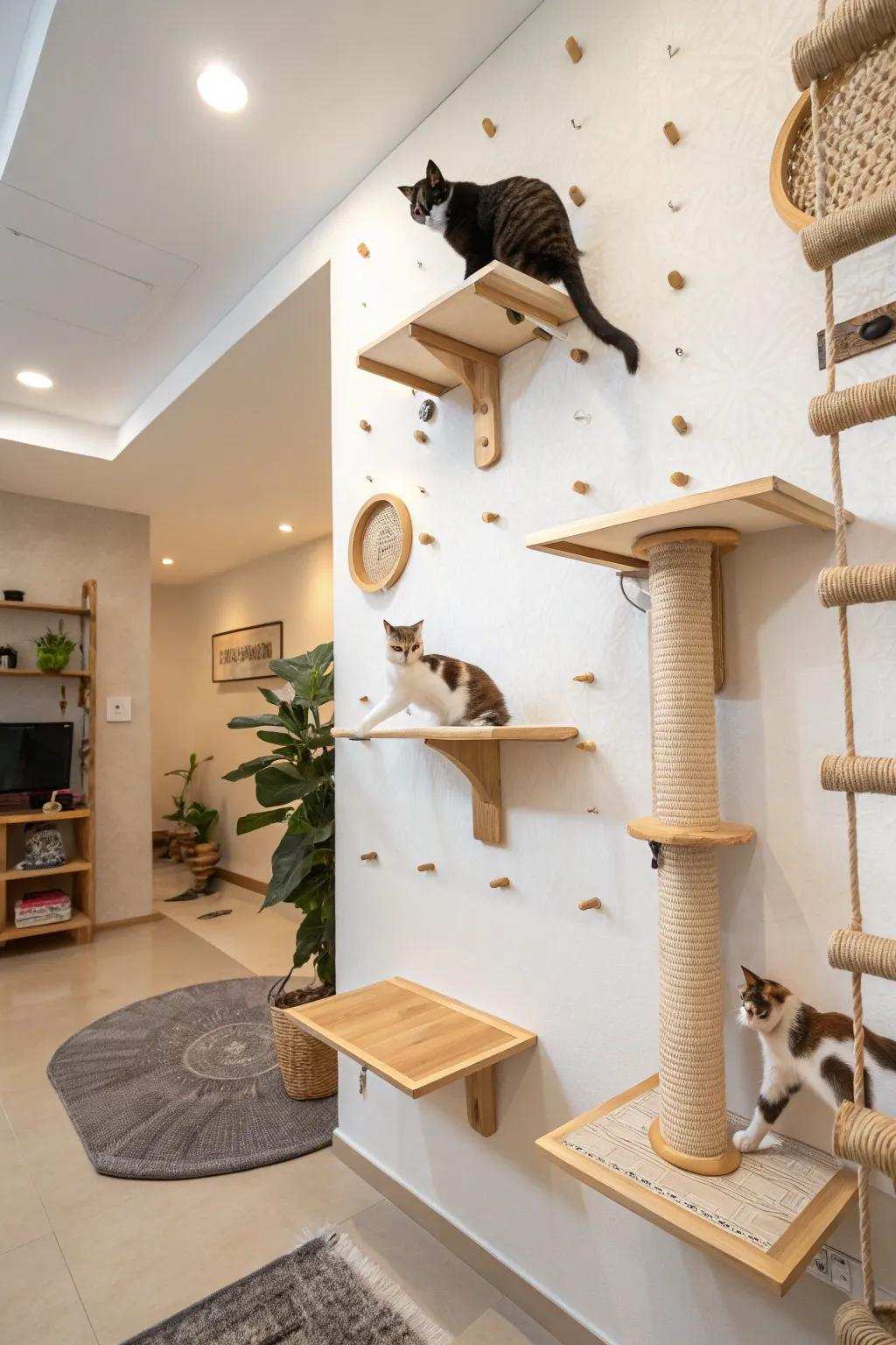 Uncomfortable leaps offer a playful challenge for adventurous cats.