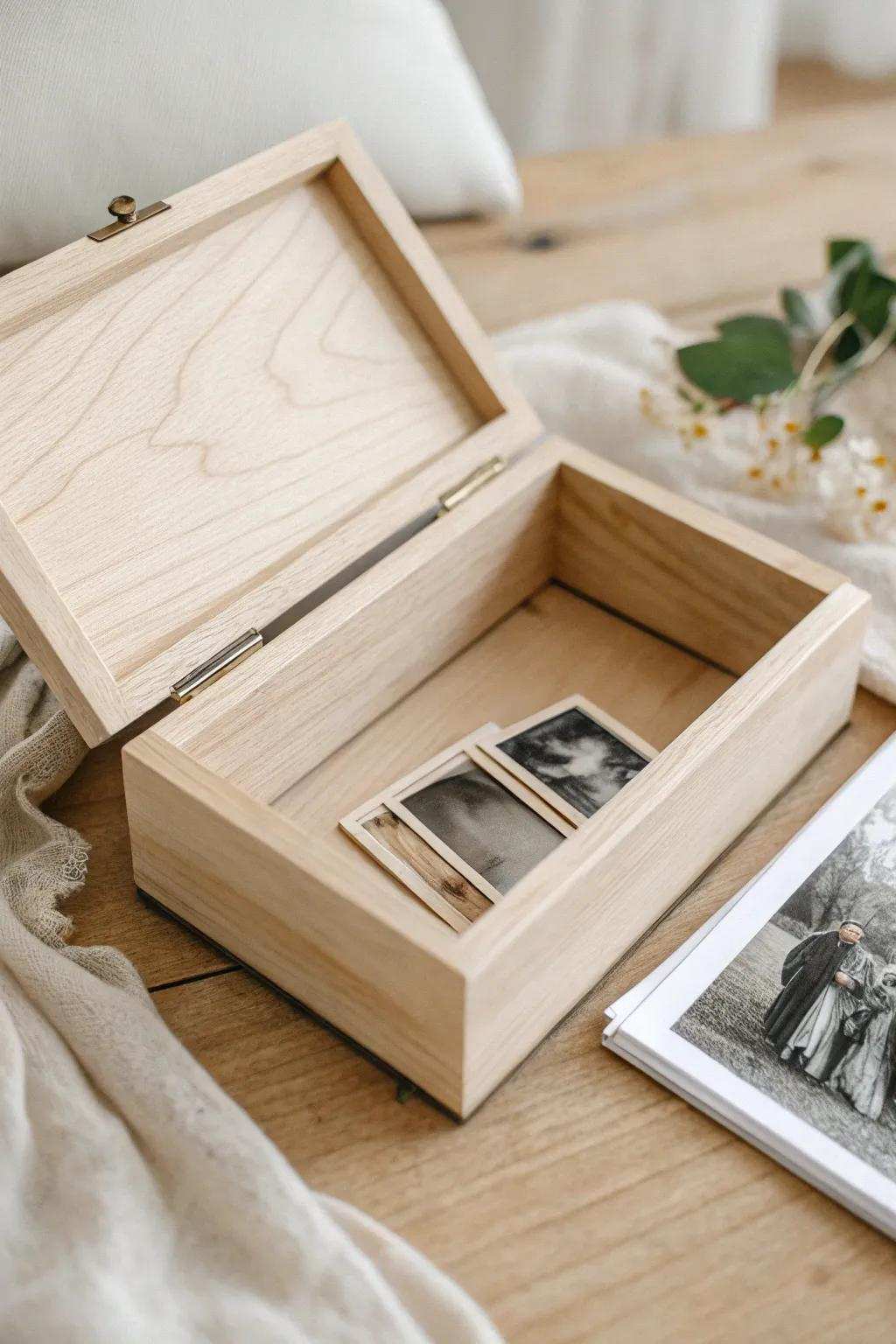 Uncover hidden treasures with a beautifully made picture keepsake container.