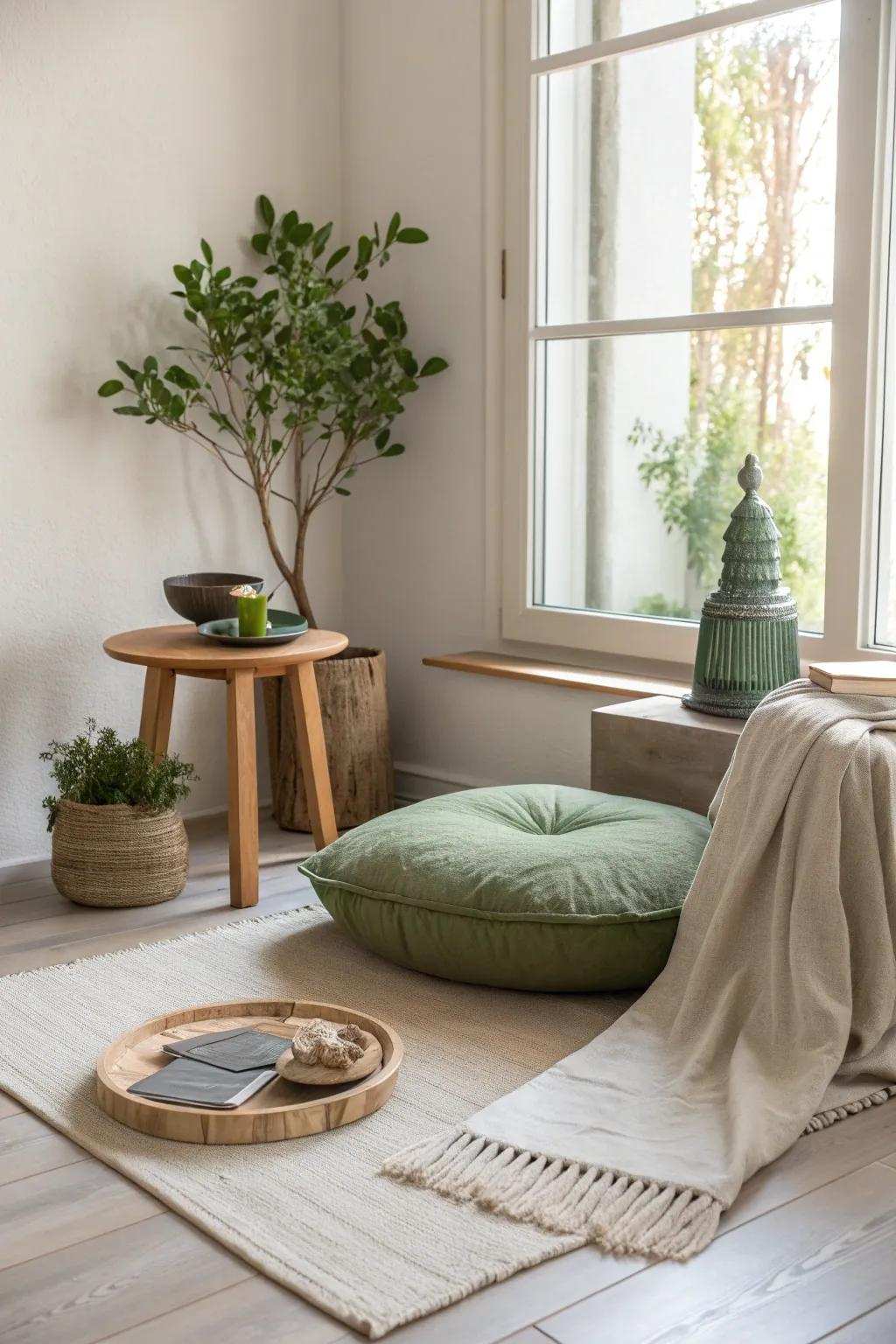 Uncover peace in your personalized mindfulness corner 🌿 #MeditationSpace #ZenCorner