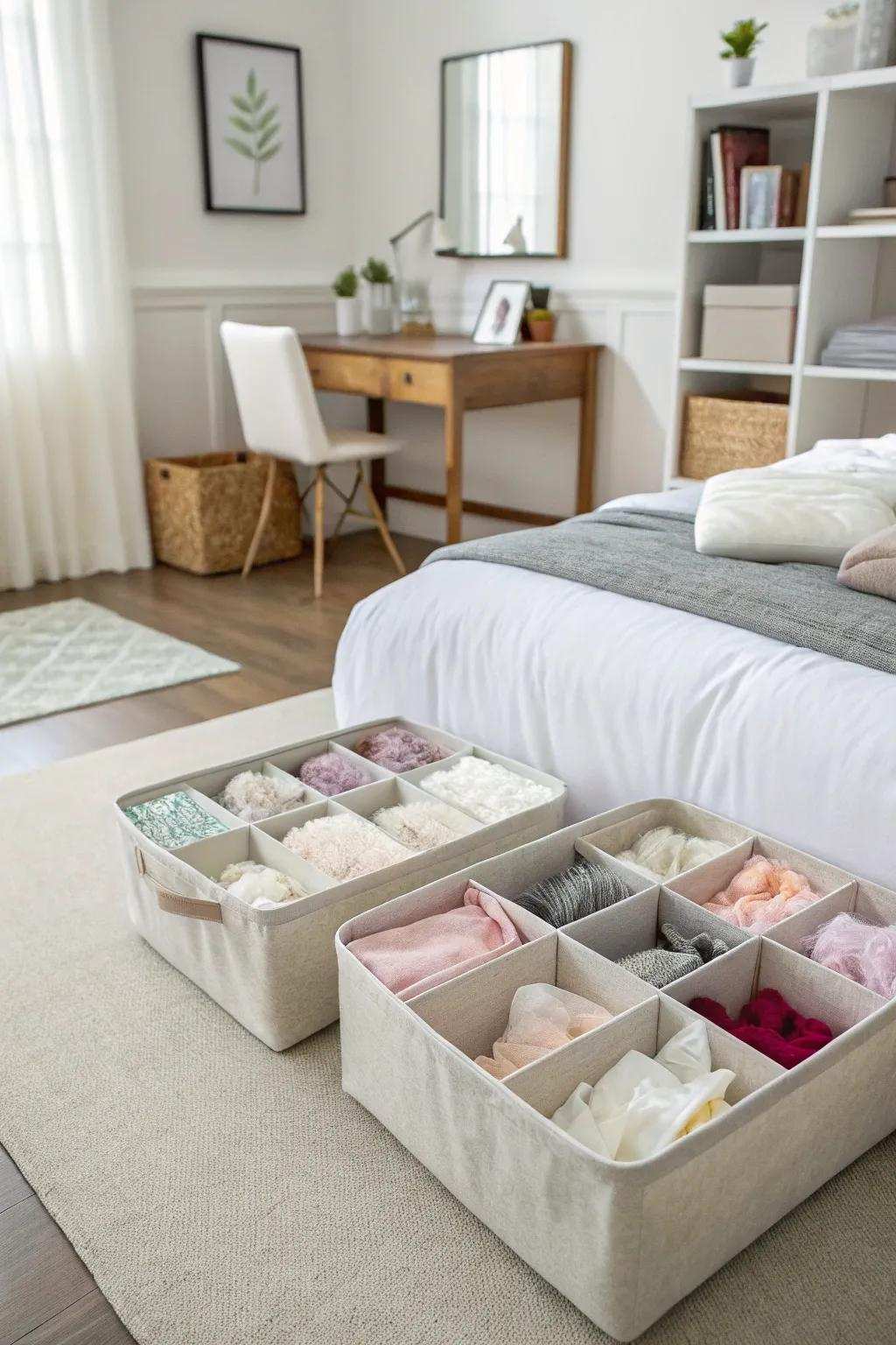 Under-bed storage ensures tissue paper stays flat and concealed.