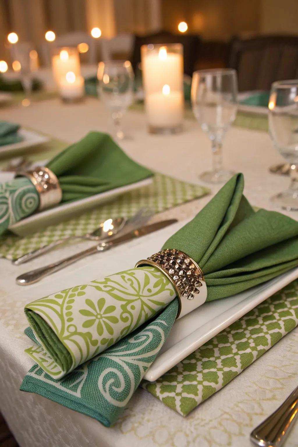 Uniform and themed verdant fabrics for a cultivated touch.