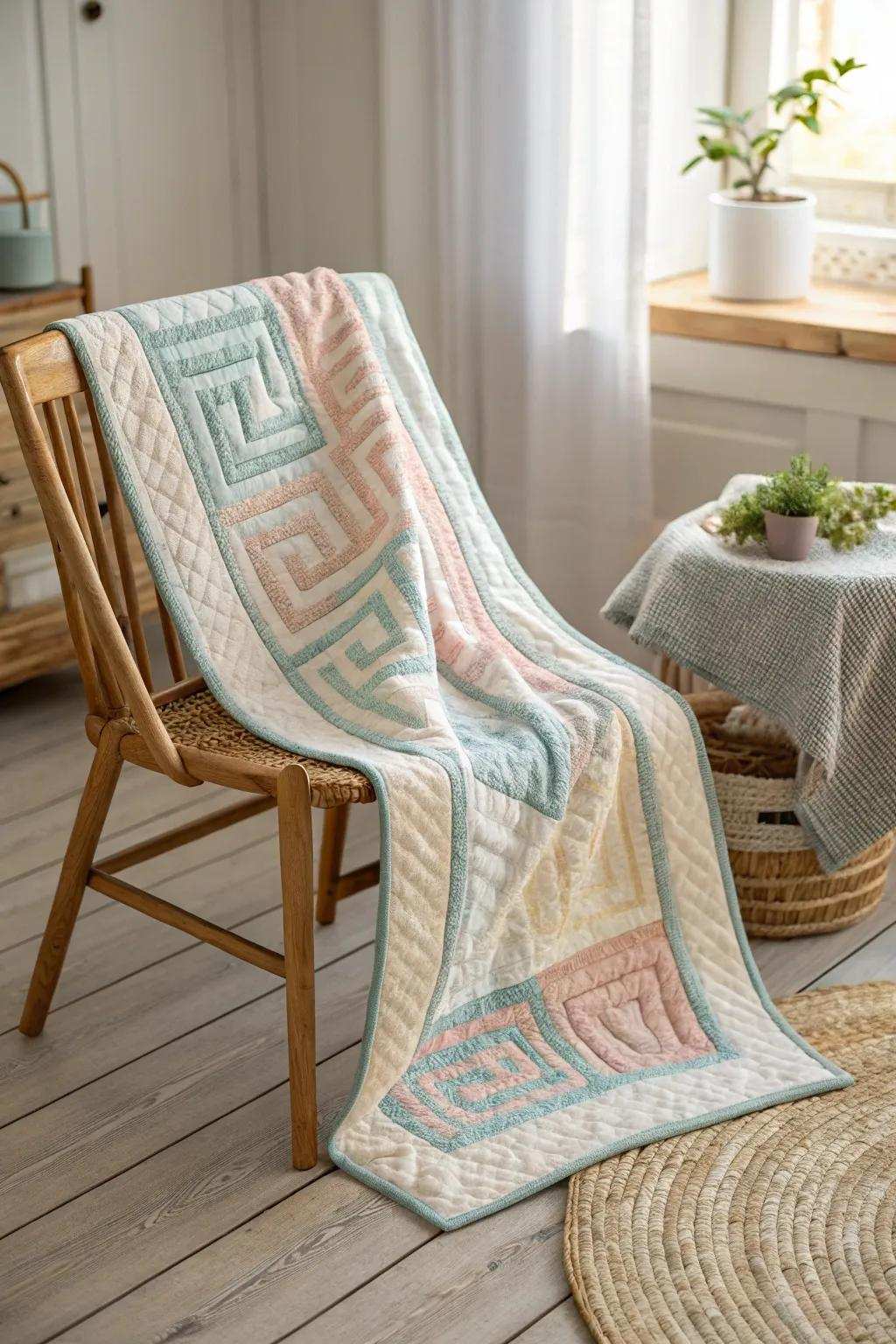 Unravel the splendor of craftsmanship through the Enigmatic Labyrinth quilt – where simplicity meets intricate design.