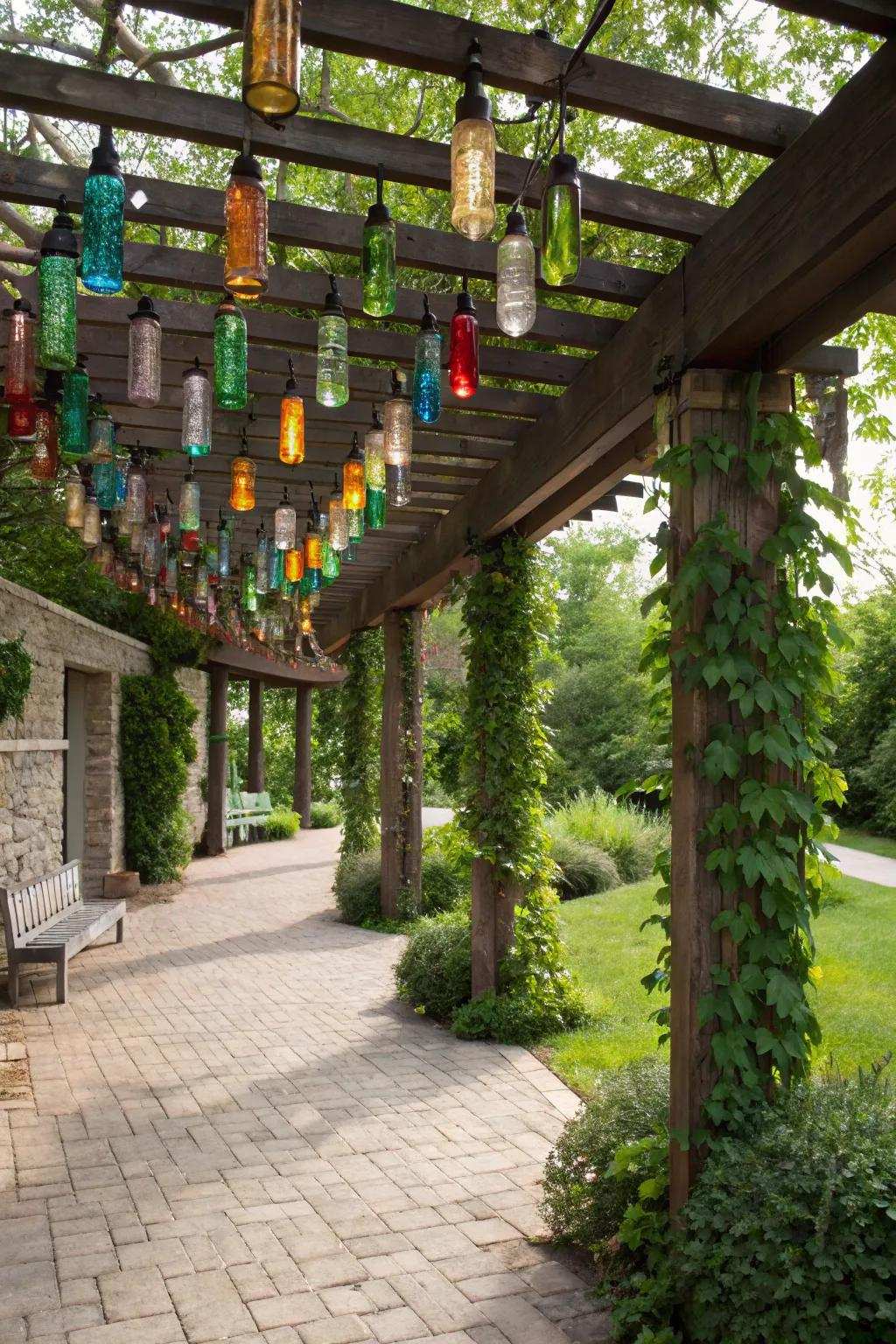 Upcycled glass creates a captivating and eco-friendly design.