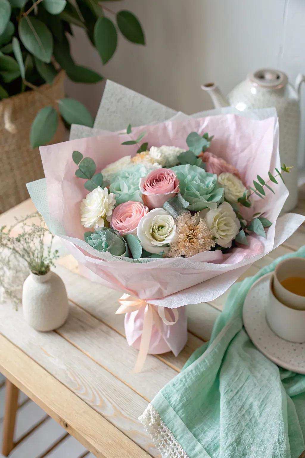 Upgrade your bouquet presentation with layered delicate paper for added texture and color. 🌸✨ #ScandinavianBoho #BouquetBeauty