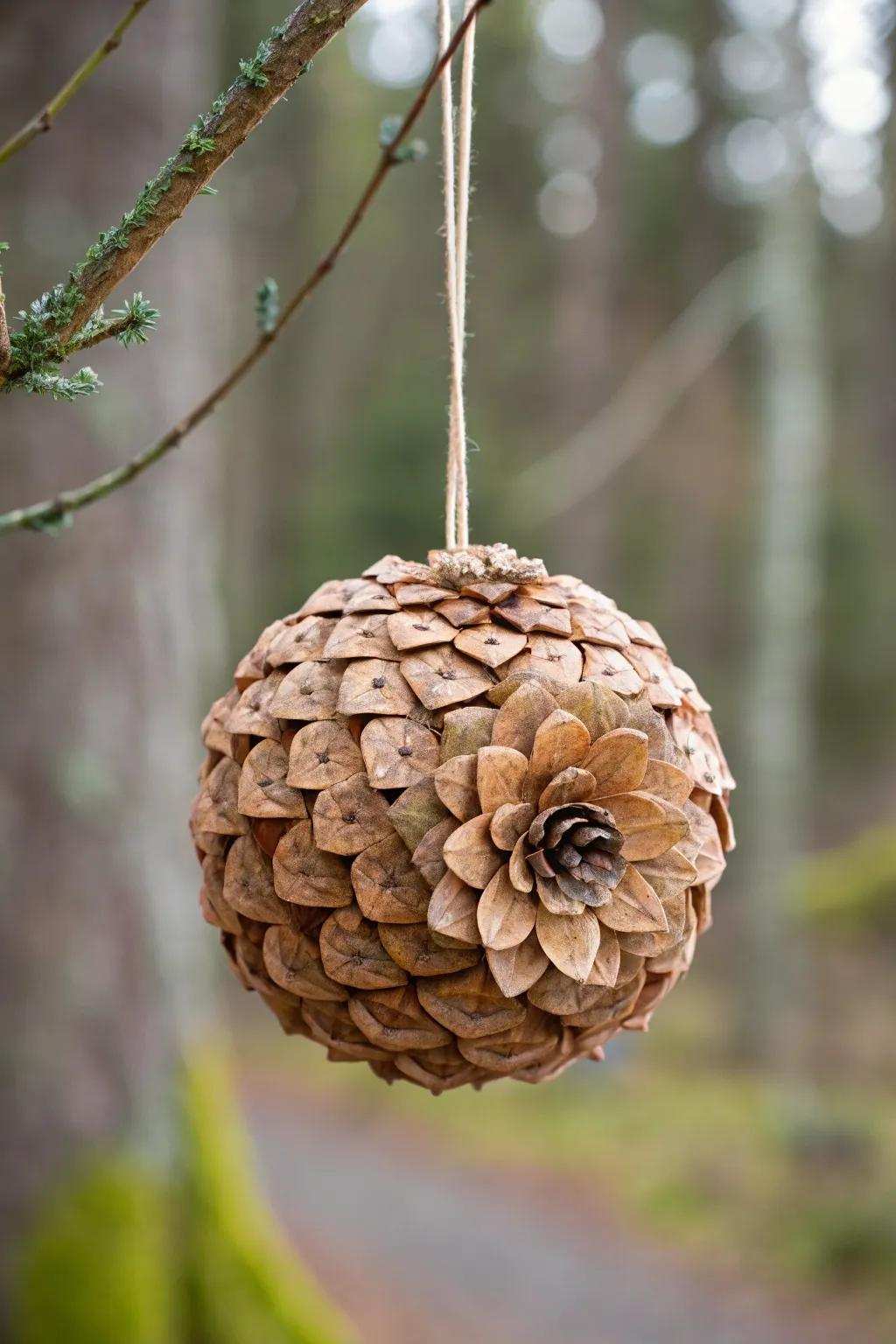 Uplift your garden with the rustic sophistication of a pinecone floret sphere, where nature encounters artistry.