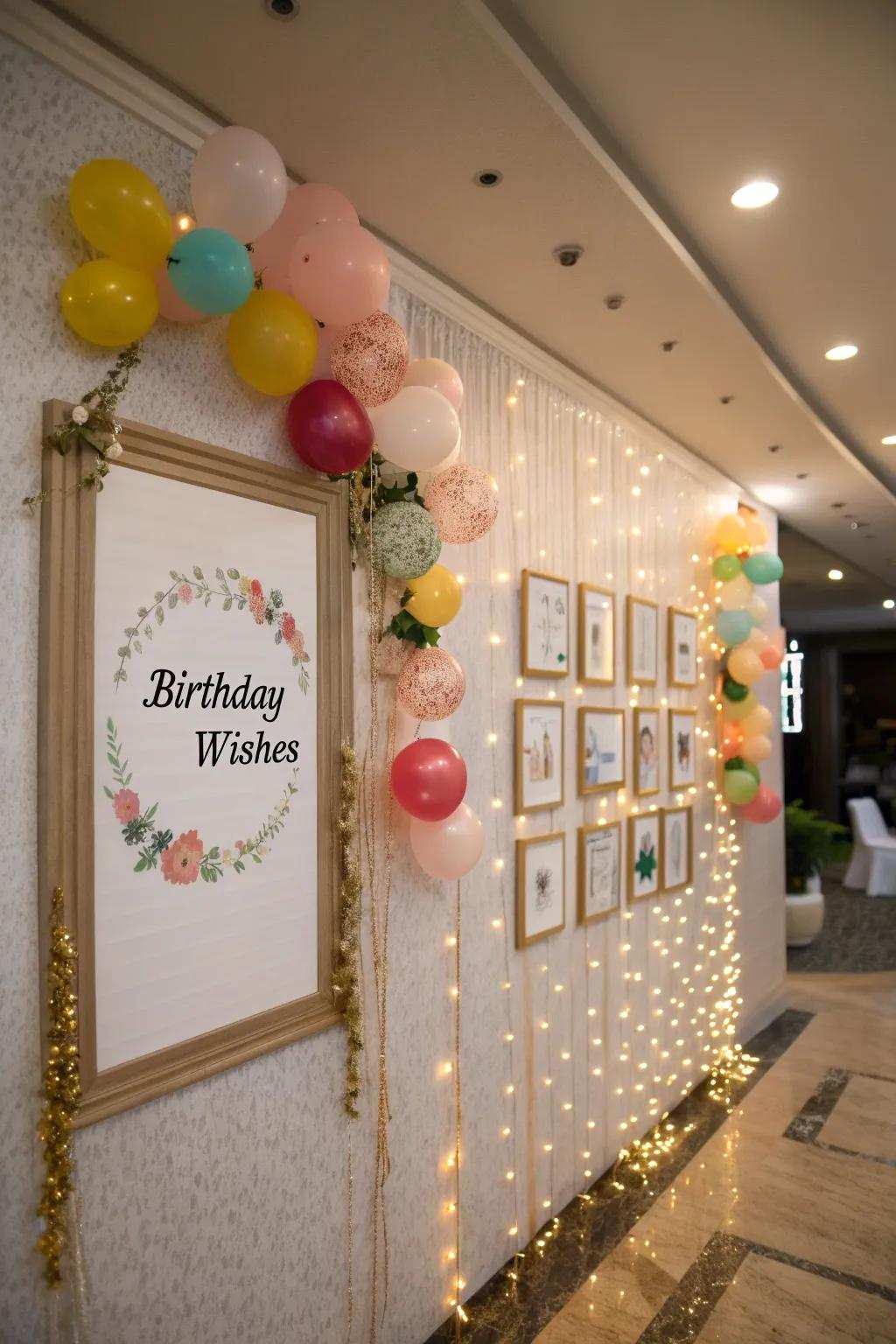 Uplifting quotes and birthday wishes adding a personal touch to the décor.