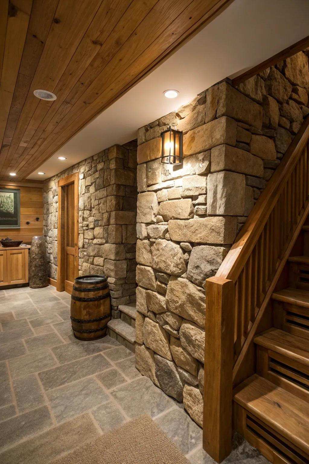 Use a variety of textures to give your basement design more depth.