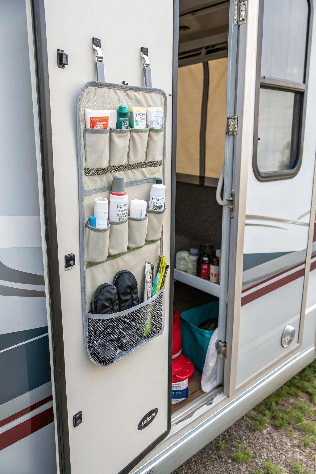 Use the available vertical space with an over-the-door organizer.