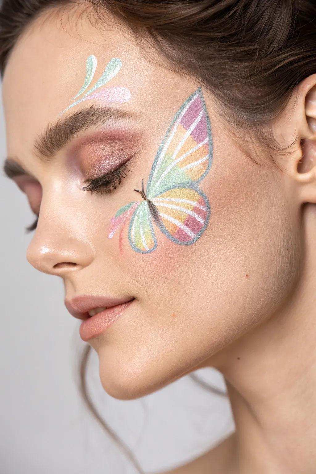 Value the charm of chromatic wings with minimalist butterfly face art.