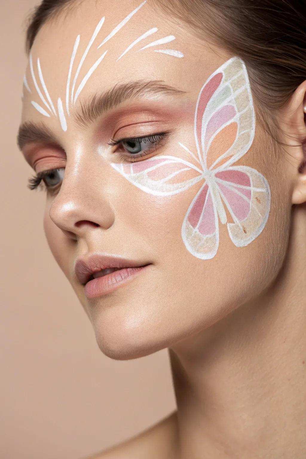 Value the elegance of symmetry using this minimalist butterfly face art design. 🦋✨ Great for introducing a hint of charm to your appearance while maintaining a stylish and balanced look.