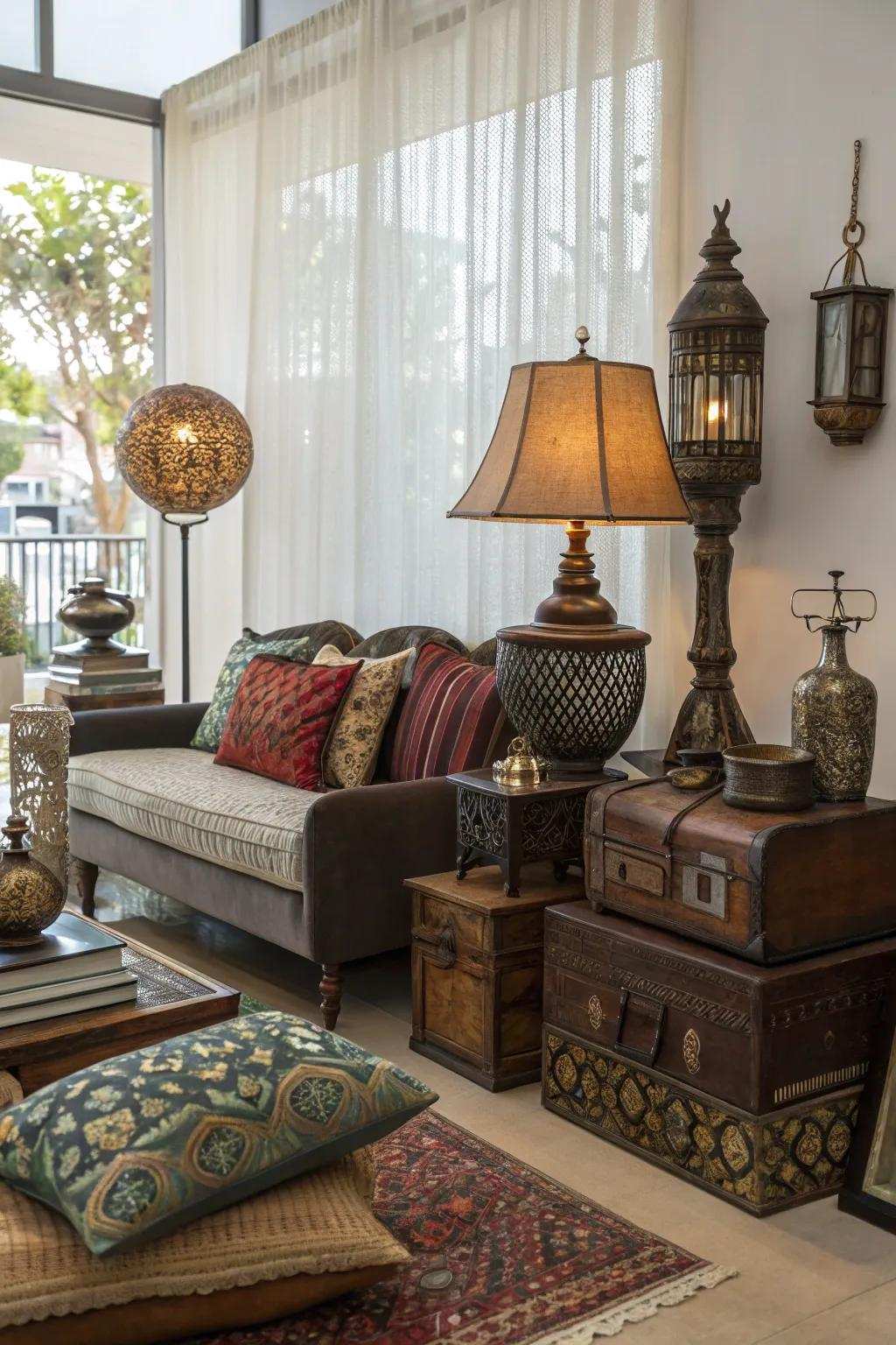 Varied styles introduce dynamic energy to the space.