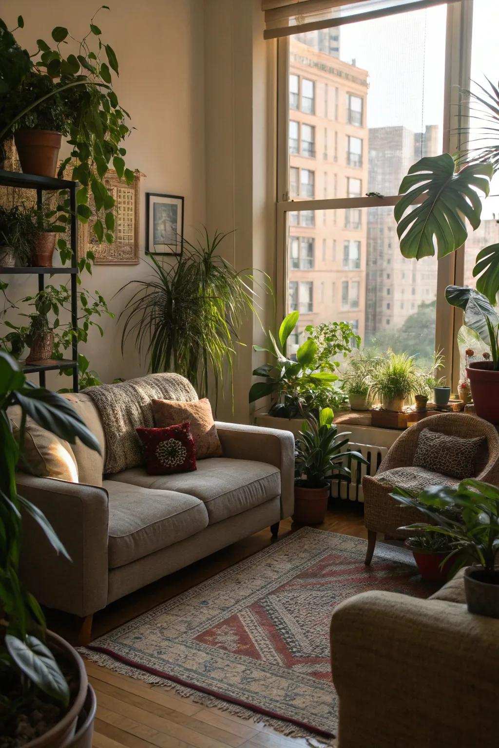 Vegetation introduces a refreshing contrast to metropolitan interiors.