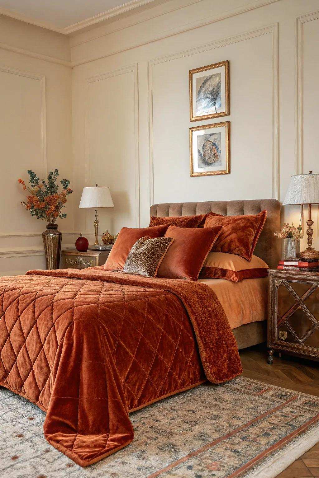 Velvet details contribute luxury and richness.