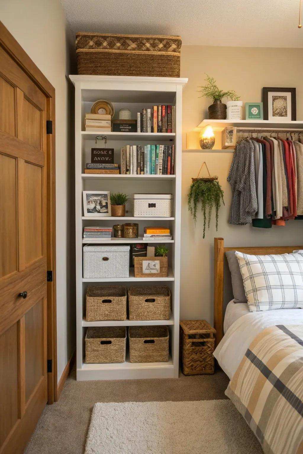 Vertical storage effectively utilizes height in compact spaces.