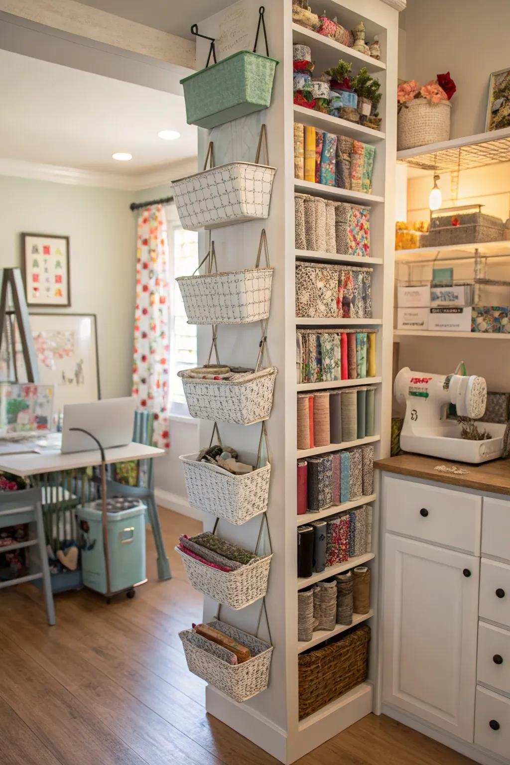 Vertical storage maximizes space efficiency.