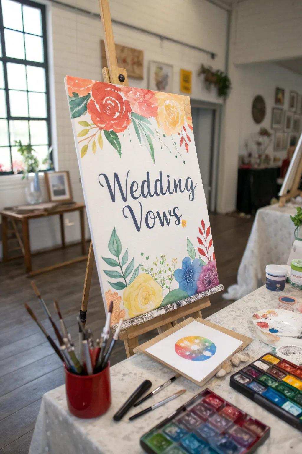 Vibrant bespoke watercolor commitments motivating creativity within an art space.