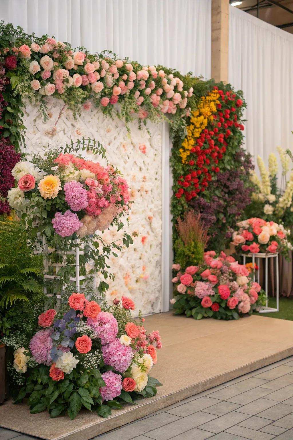 Vibrant floral wall ideal for a boutique setting