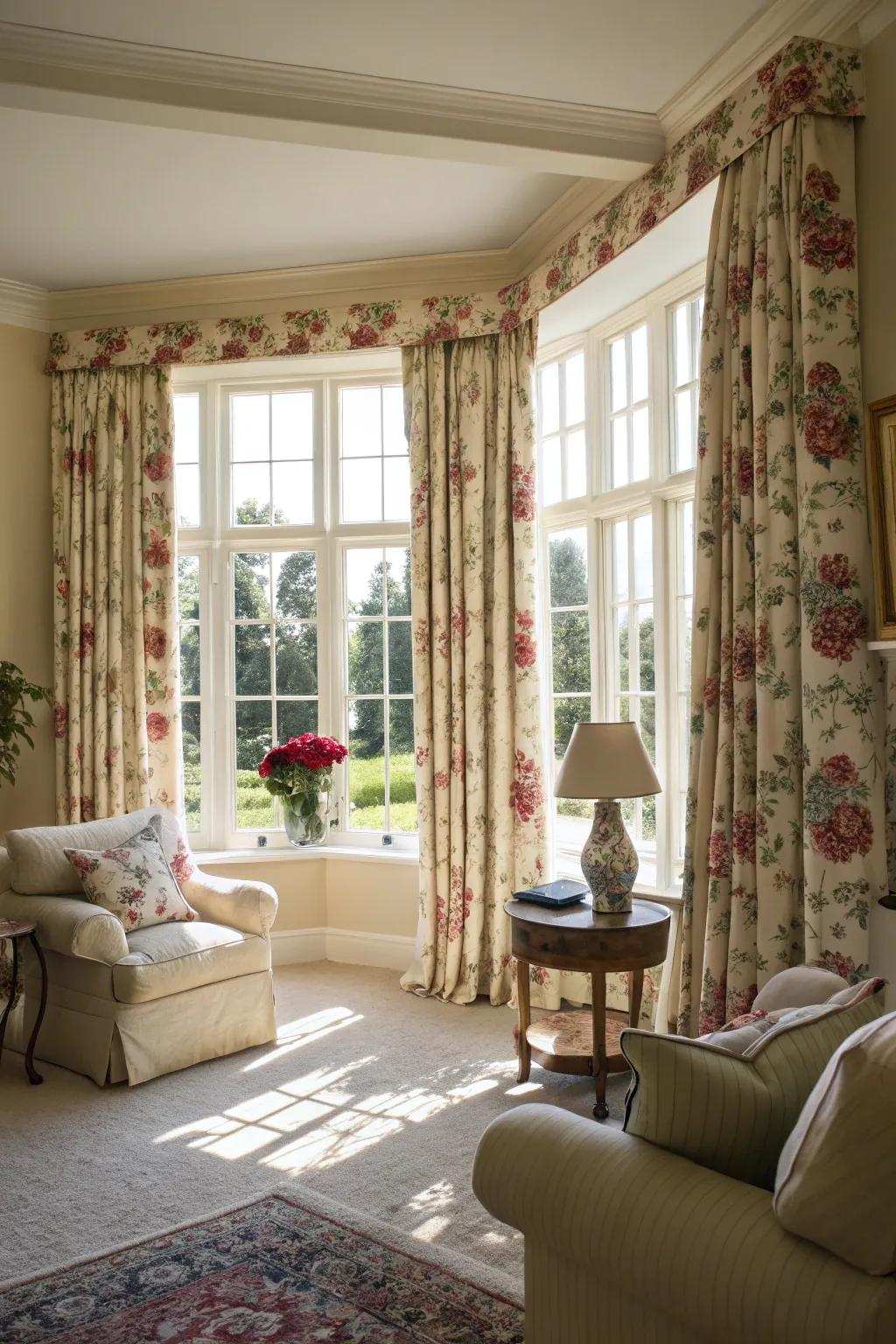 Vibrant floral window coverings inject energy into any setting.